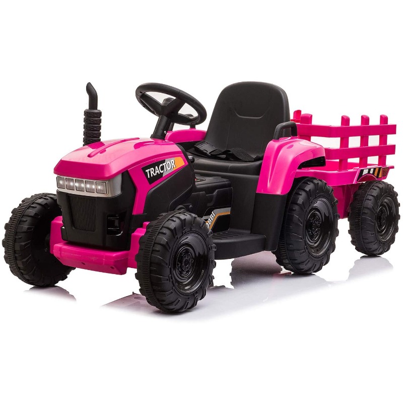 Tobbi 12V Kids Power Wheels Tractor Ride On Toy with Trailer Rose Red 1 33