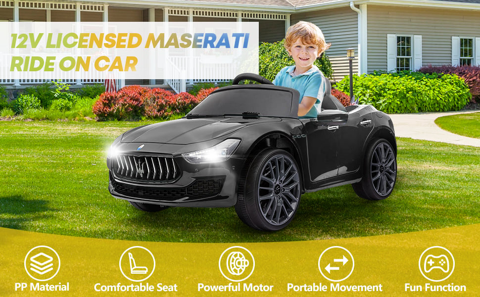 Tobbi Maserati Kids Electric Ride On Car 12V, Remote Control Toy Car for Toddlers, Black 10 14