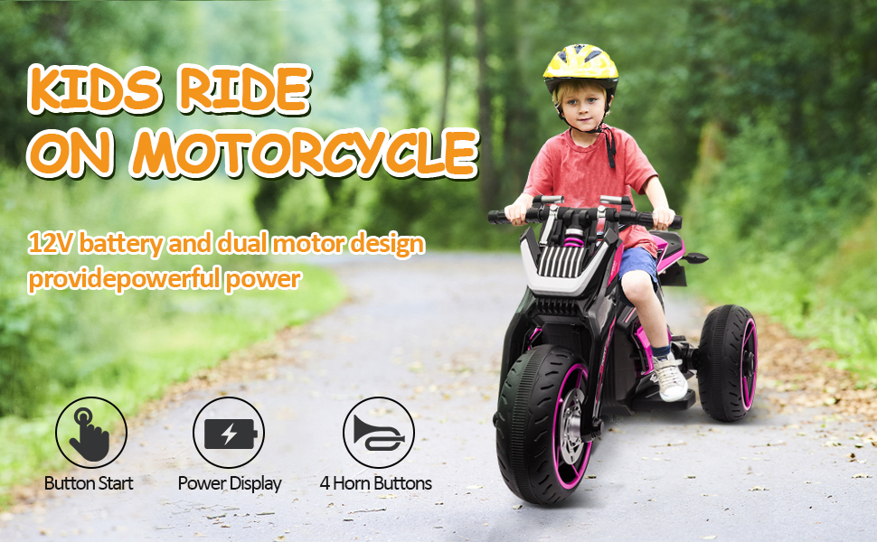 Tobbi 12V Battery Powered Kids Motorcycle with 3 Wheels for Boys and Girls, Rose Red 12 11