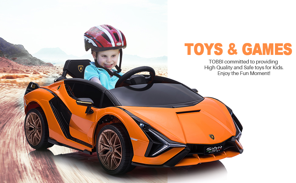 Tobbi 12V Licensed Lamborghini Sian Battery Powered Kids Ride On Car with Remote Control, Orange 12 3 1