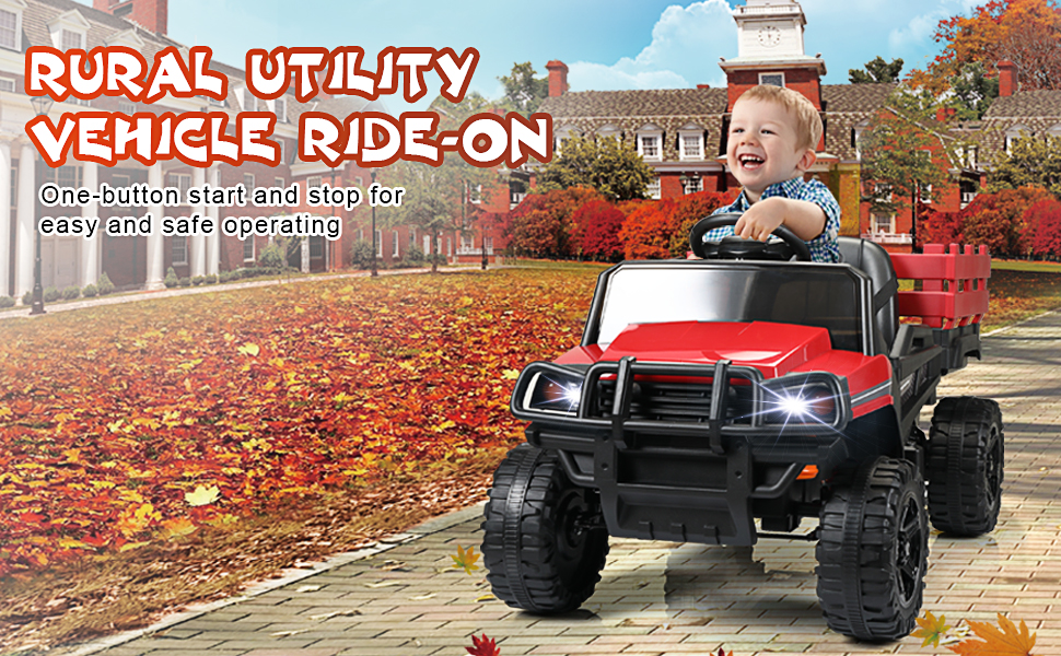 Tobbi 12V Kids Electric Remote Control Ride On Tractor with Trailer, Red 12 6 5