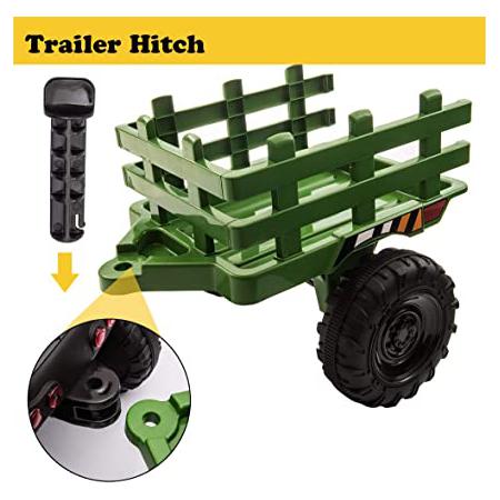 12v Battery-Powered Tractor with Trailer, Dark Green