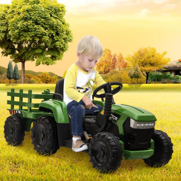 Tobbi 12V Electric Kids Ride-On Tractor with Trailer, Dark Green 12v battery powered tractor with trailer dark green 21 ride on tractor