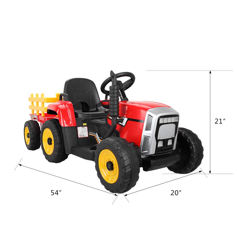Tobbi 12V Kids Power Wheels Tractor Ride On Toy with Trailer Red 12v battery powered tractor with trailer red 0