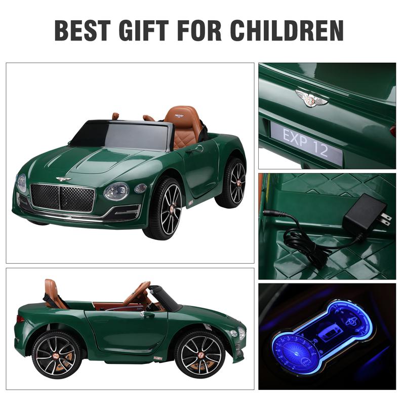 Tobbi 12V Bentley Ride On Car With Remote Control For Kids, Blackish Green 12v bentley licensed electric kids ride on racer car red 28 1