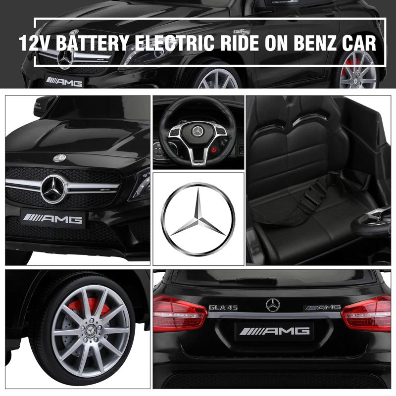 Tobbi 12V Mercedes Benz GLA45 Kids 2 Seater Power Wheels With Remote, Black 12v benz licensed gla45 kids electric car black 32