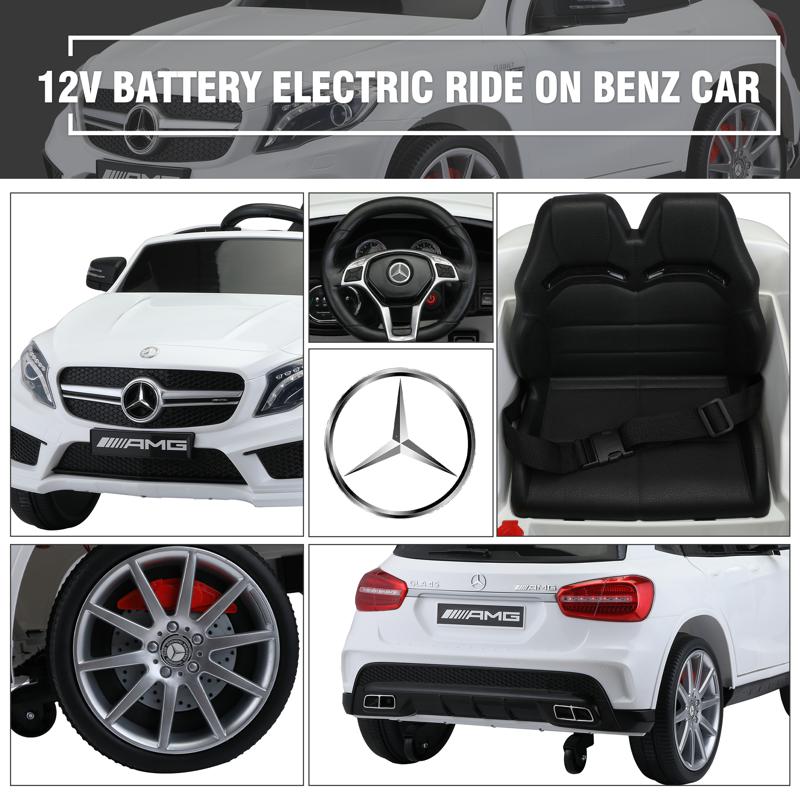 Tobbi 12V Mercedes Benz GLA45 Kids 2 Seater Power Wheels With Remote, White 12v benz licensed gla45 kids electric car white 30