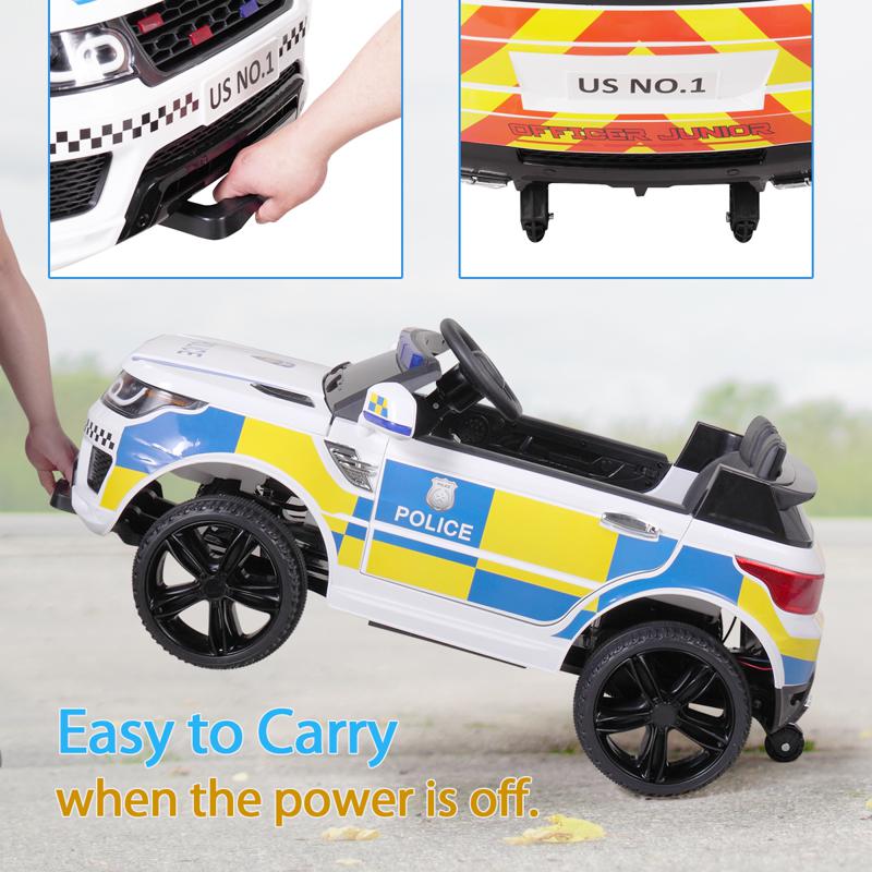Tobbi 12V Kids Power Wheels Police Car With Remote, White 12v kid ride on police car white 39