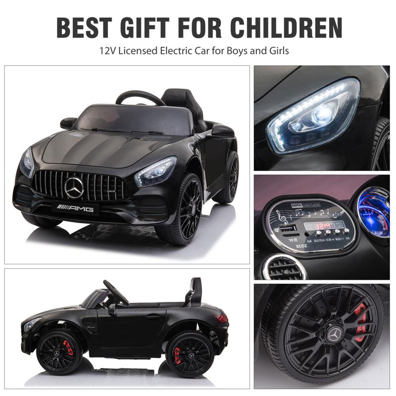 Tobbi 12V Mercedes AMG GT Ride On Car Kids Electric Cars with Remote, Black 12v kids electric car mercedes amg gt ride on toy black 25