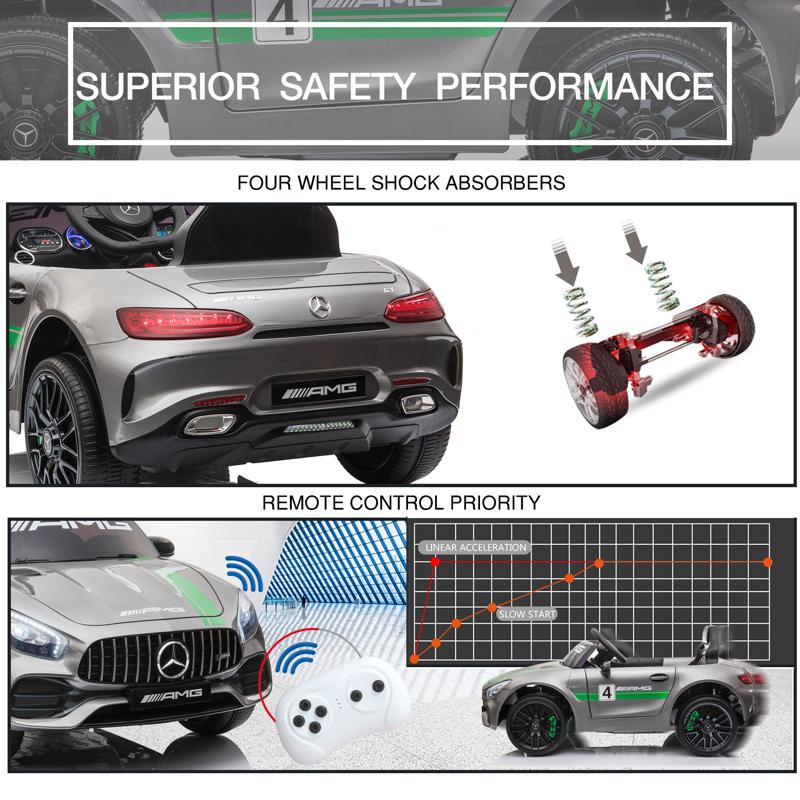Tobbi 12V Mercedes AMG GT Ride On Car Kids Electric Cars With Remote, Silver Grey 12v kids electric car mercedes amg gt ride on toy silver grey 27 2 1