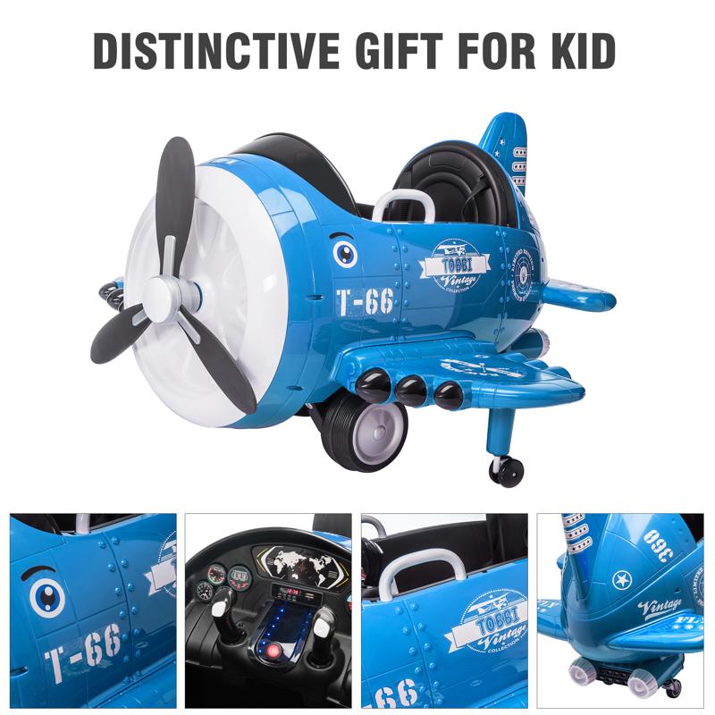 Tobbi 12V Kids Power Wheel Ride On Plane Car, Blue 12v kids ride on airplane blue 27 1