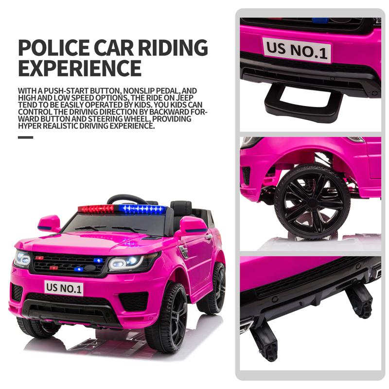 Tobbi 12V Kids Police Car Battery-Powered Ride On Car, Purple 12v kids ride on police car black 2 26