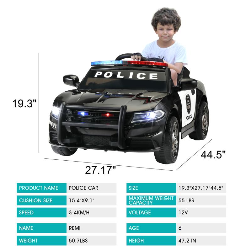 Tobbi 12V Black Kids Ride On Police Car W/ RC for 3-8 Years Old 12v remote control kids electric police carblack 13