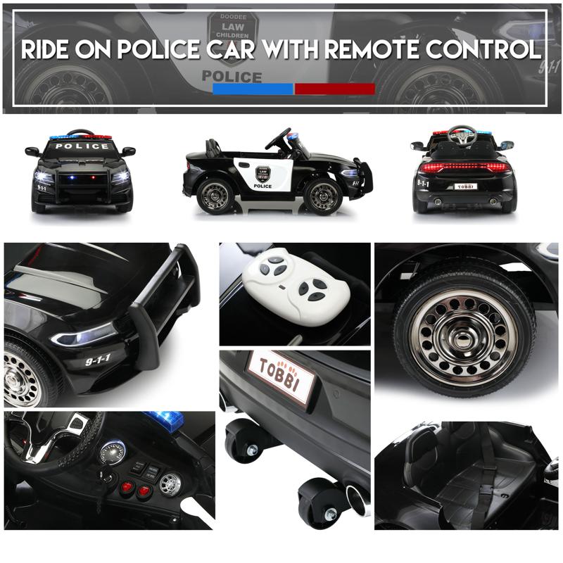 Tobbi 12V Black Kids Ride On Police Car W/ RC for 3-8 Years Old 12v remote control kids electric police carblack 32