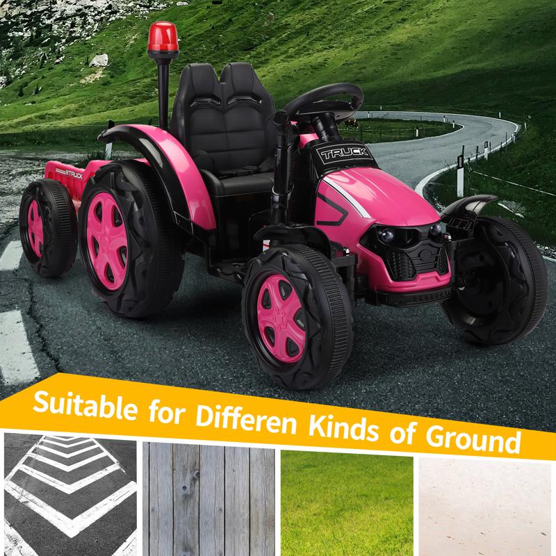 Tobbi 12V Kids Electric Ride On Tractor with Big Scoop, Rose Red 12v ride on tractor for kids rose red 16 1