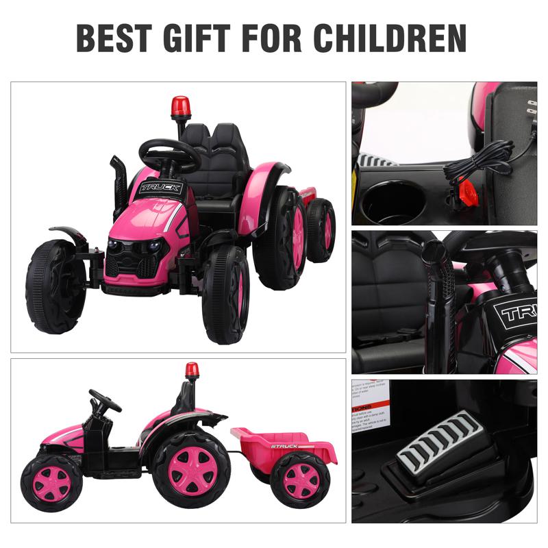 Tobbi 12V Kids Electric Ride On Tractor with Big Scoop, Rose Red 12v ride on tractor for kids rose red 22