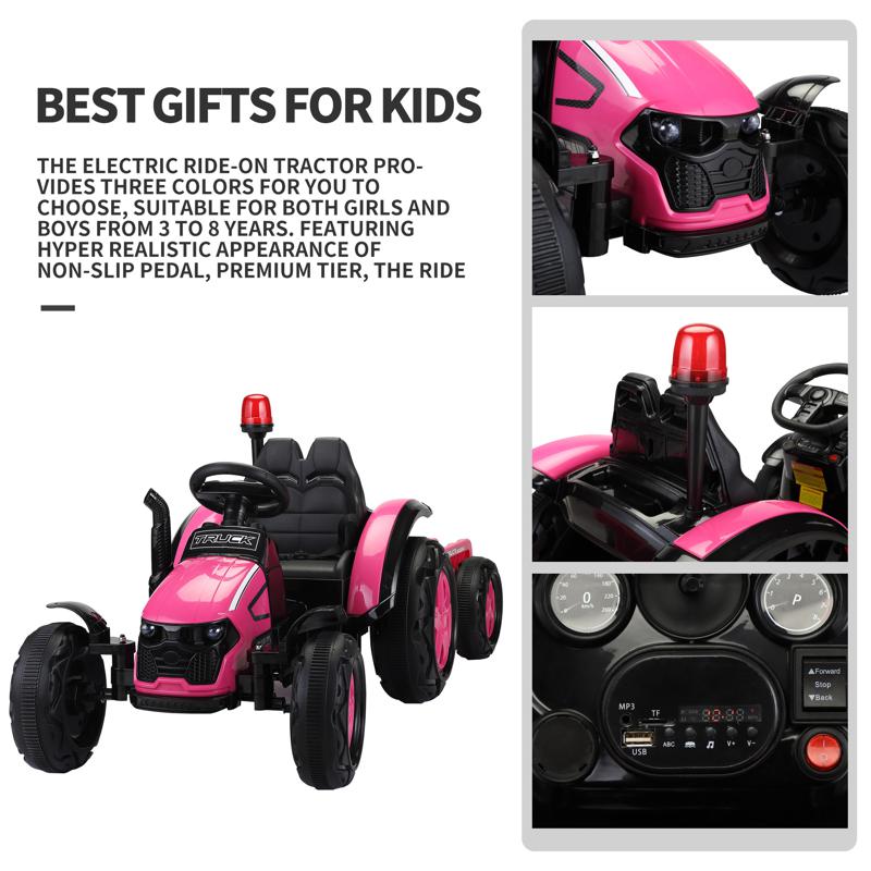 Tobbi 12V Kids Electric Ride On Tractor with Big Scoop, Rose Red 12v ride on tractor for kids rose red 23