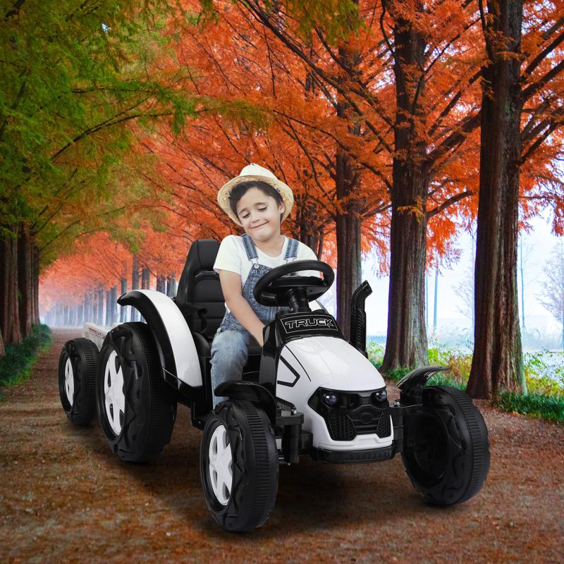 Tobbi 12V Kids Electric Ride On Tractor with Big Scoop, White 12v ride on tractor for kids white 6