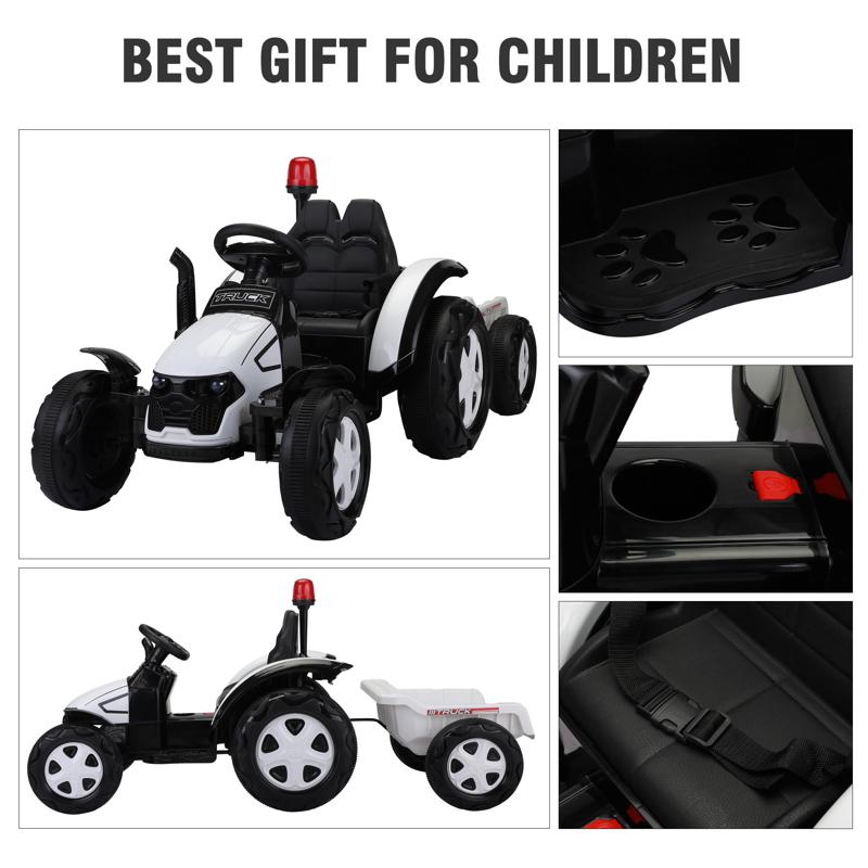 Tobbi 12V Kids Electric Ride On Tractor with Big Scoop, White 12v ride on tractor for kids white 8