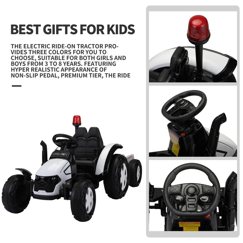 Tobbi 12V Kids Electric Ride On Tractor with Big Scoop, White 12v ride on tractor for kids white 9
