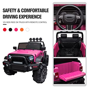 TOBBI 12V Kids Ride On Car Truck with Remote Control 3 Speeds, Pink 1b 1