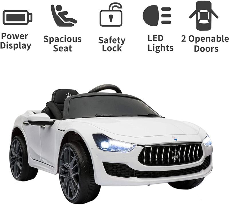 Tobbi Maserati Kids Car 12V Ride On With Remote, White 2 100