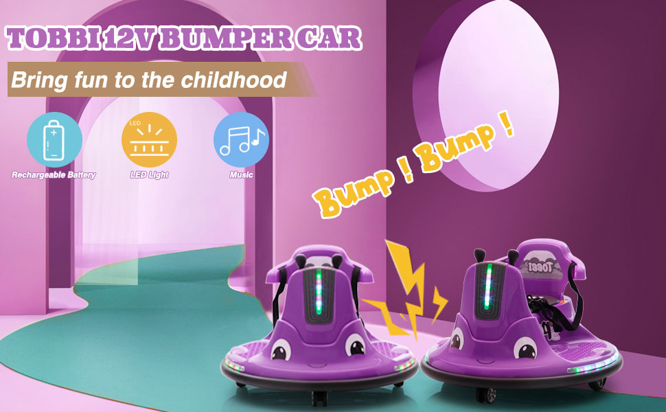 12V Kids Ride on Electric Bumper Car with Remote Control, 360 Degree Spin for Toddlers Age 3-8, Dark Purple 2 111