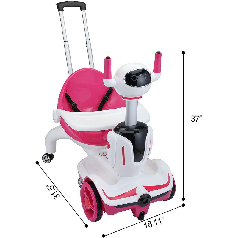 Tobbi Three-in-one Robot Kids Electric Buggy With Remote Control Baby Carriages, Rose Red + White 2 12