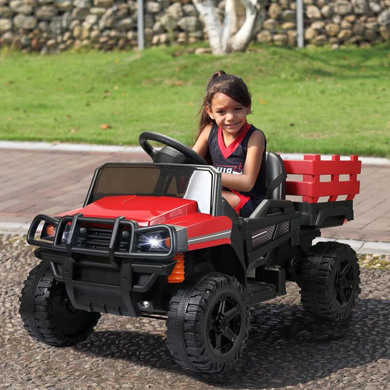 Tobbi 12V Kids Electric Remote Control Ride On Tractor with Trailer, Red 2 20