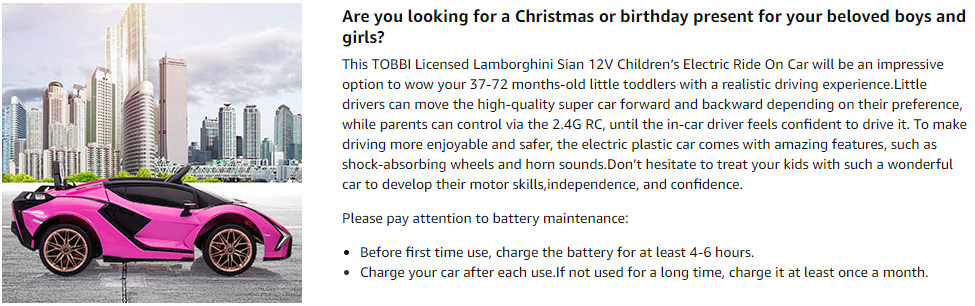 Tobbi 12V Kids Car Licensed Lamborghini Sian with Remote Control for Girls 2 20