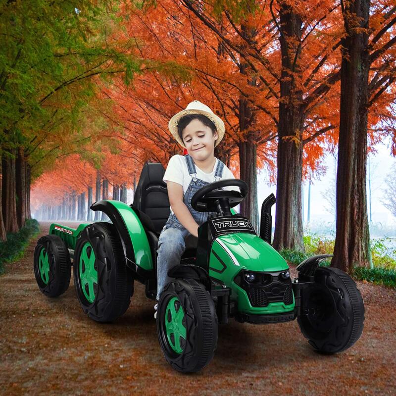 Tobbi 12V Electric Kids Ride on Tractor with Trailer for Boys and Girls, Jade Green 2 26