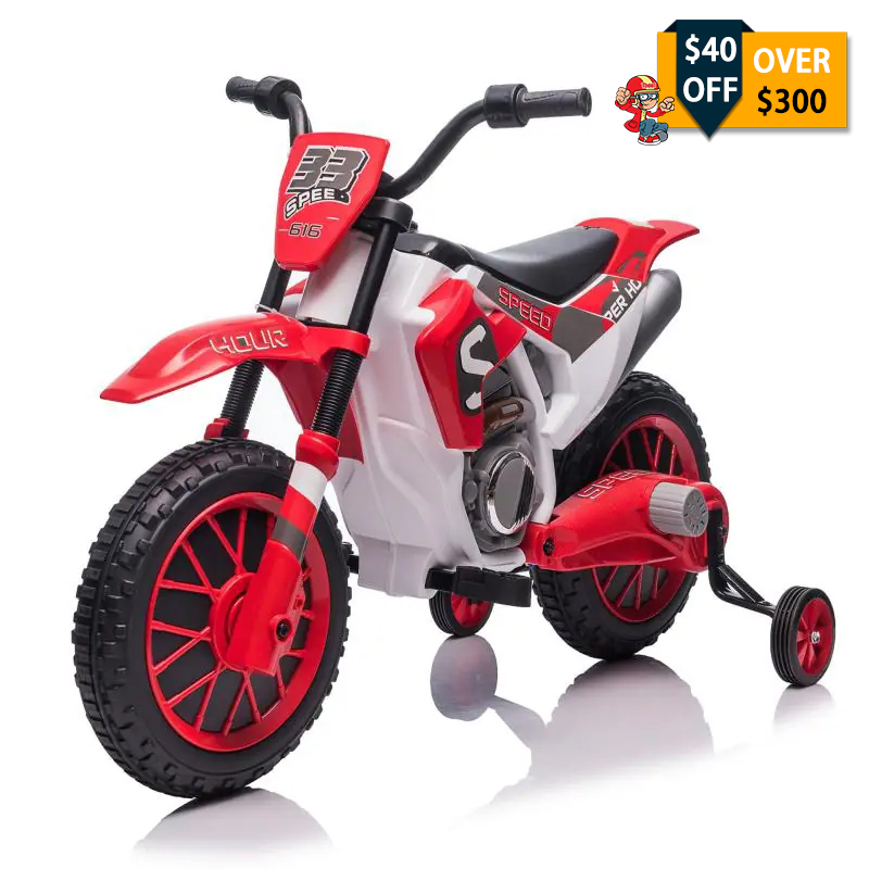 Tobbi 12V Motorcycle Kids Ride on Toy Electric Dirt Bike, Battery Powered Off-Road Motorcycle with Training Wheels, Red TH17B0968