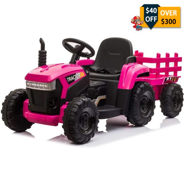 Tobbi 12V Kids Electric Car Tractor Ride On Toy with Trailer, Rose Red TH17K0487 ride on tractor