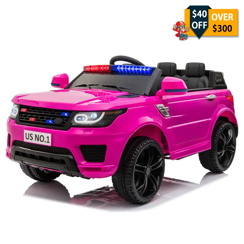 Tobbi 12V Kids Electric Car Battery Powered Ride On Toy Police Car with Remote Control, Rose Red TH17K0595