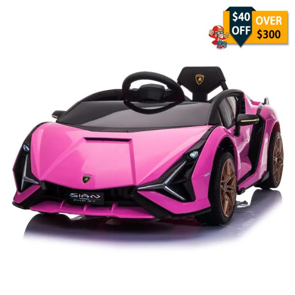 Tobbi 12V Licensed Lamborghini Sian Remote Control Toy Car, Battery Operated Kids Ride On Car with Parental, Pink TH17M0651