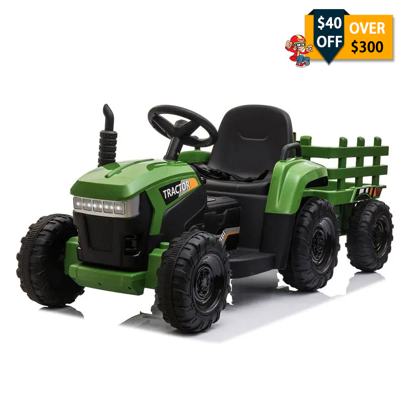 Tobbi 12V Kids Electric Car Battery Powered Tractor Ride On Toy with Trailer, Dark Green TH17P0491 ride on tractor