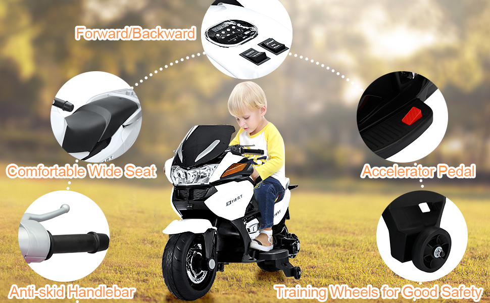 Tobbi 12V Toy Electric Motorcycle, Battery Powered Kids Ride On Car with Training Wheels, White TH17P0545A970X600Tracy2