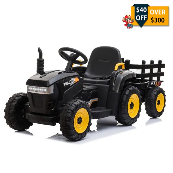 Tobbi 12V Kids Electric Car Battery Powered Tractor Ride On Toy with Trailer, Black TH17R0492 Tractors