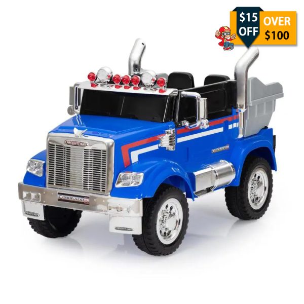 TOBBI 12V Licensed Freightliner Ride On Toy Dump Truck Tractor w/ RC, Blue TH17S0817