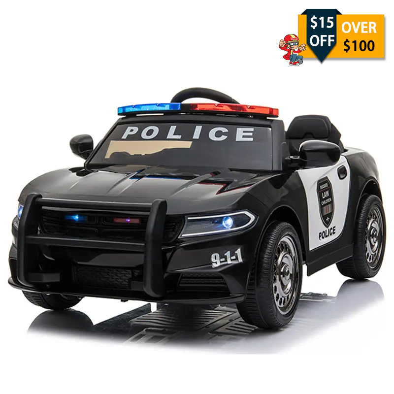 Tobbi 12V Black Kids Ride On Police Car W/ RC for 3-8 Years Old TH17T0638