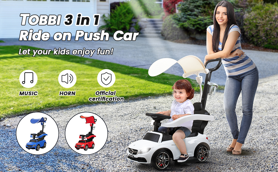 Tobbi Mercedes Benz Kids Ride On Toy Car, 3 in 1 Push Car Stroller for Toddlers With Removable Canopy, Handle, White d4bfd4db ad89 40d7 b8eb 34a72a996a18. CR00970600 PT0 SX970 V1
