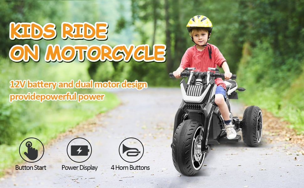 Tobbi 12V Battery Powered Toddler Motorcycle, Kids Ride On Toy 3 Wheels Electric Trike, Black, Ostrich Series, Somali Ostrich ia 2900000036