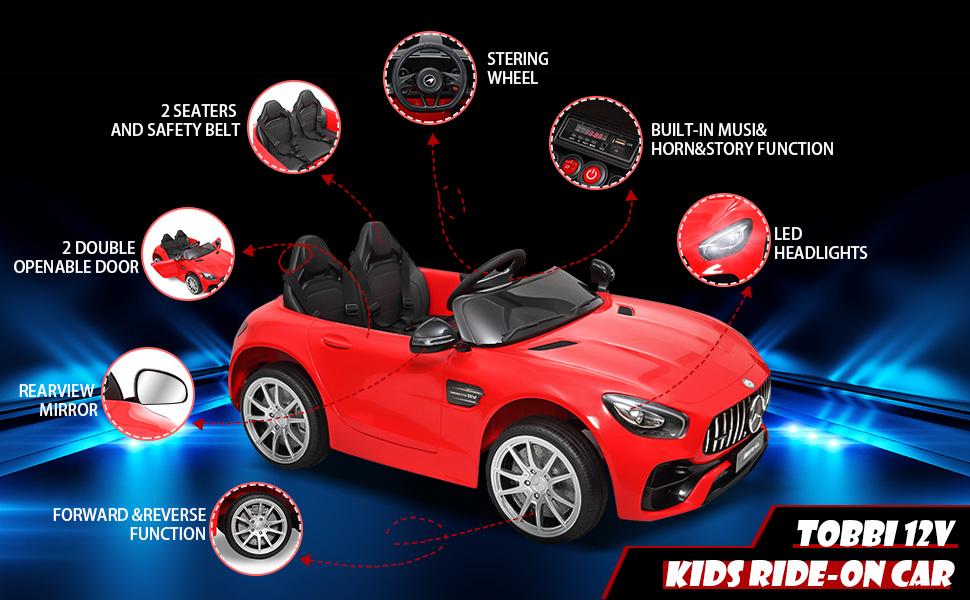 Tobbi 12V Licensed Mercedes Benz Electric Car for Kids, Battery Powered Ride On Car with Parental Remote Control, Red TH17L0380ATracy Ren970X6001