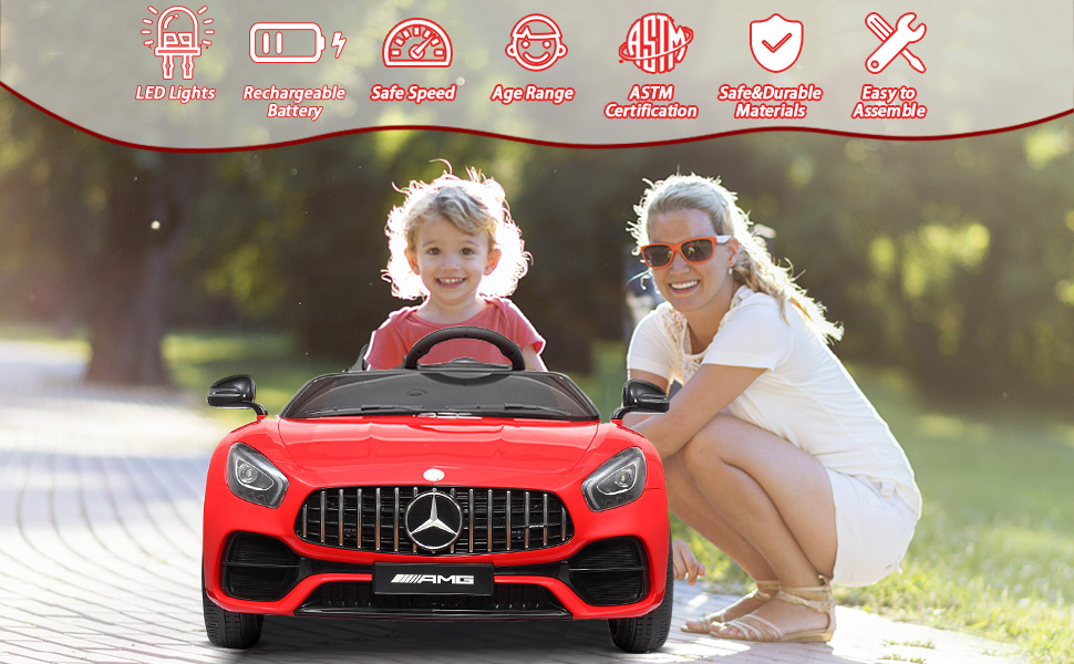 Tobbi 12V Licensed Mercedes Benz Electric Car for Kids, Battery Powered Ride On Car with Parental Remote Control, Red TH17L0380ATracy Ren970X6003