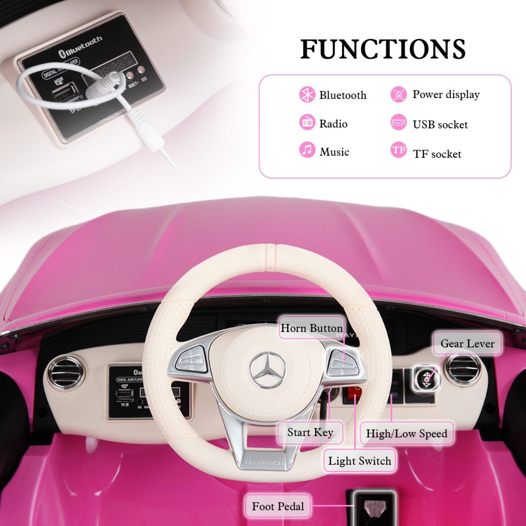 TOBBI 12V Ride on Car Mercedes-Maybach S650 Electric Ride on Vehicles Cars for Kids w/ MP3 Bluetooth, Pink function