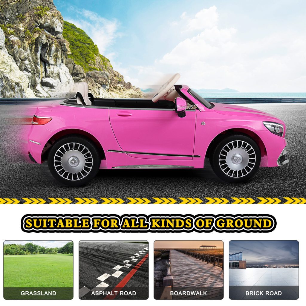 TOBBI 12V Ride on Car Mercedes-Maybach S650 Electric Ride on Vehicles Cars for Kids w/ MP3 Bluetooth, Pink terrains 2