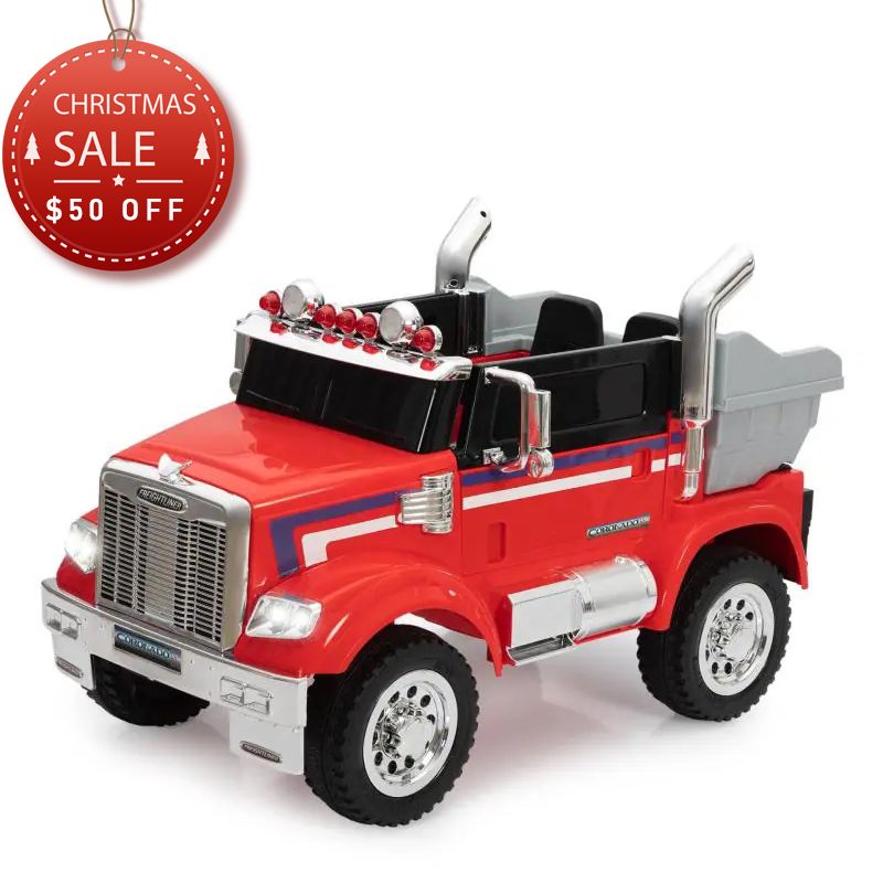 TOBBI 12V Licensed Freightliner Ride On Toy Dump Truck Tractor w/ RC, Red TH17L0812