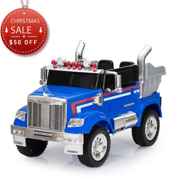 TOBBI 12V Licensed Freightliner Ride On Toy Dump Truck Tractor w/ RC, Blue TH17S0817 ride on tractor