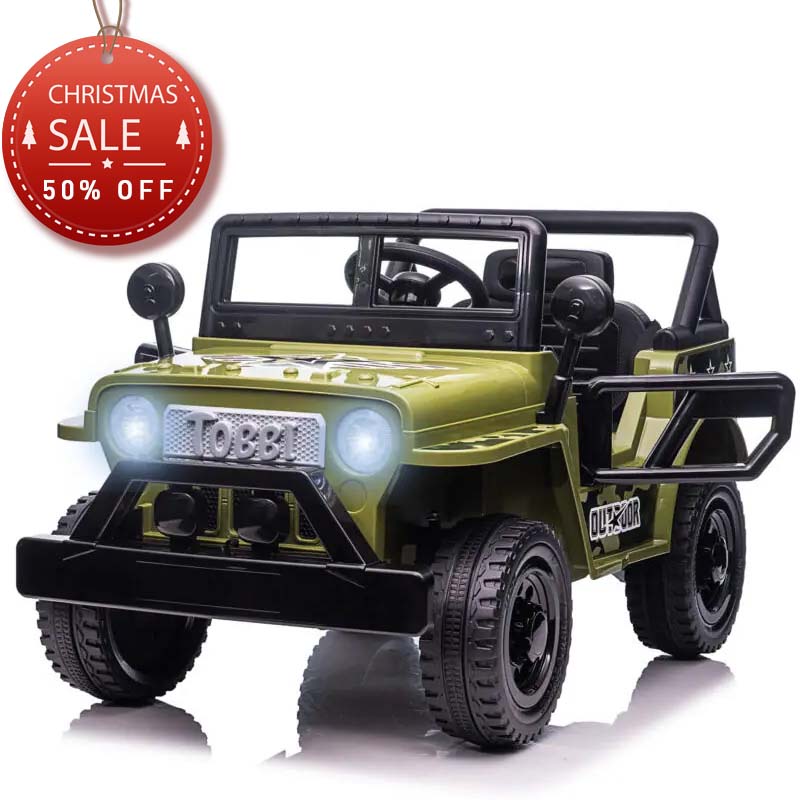 Tobbi 12V Power Wheel Truck Toy Car for Toddlers, Green, Wolf-Iberian Wolf TH17S0871