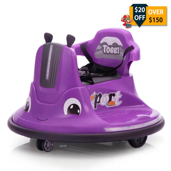 Tobbi 12V Electric Bumper Car, Battery Powered Kids Ride On Toy Car with Remote Control, 360 Degree Spin for Toddlers Age 3-8, Dark Purple, Snail-Garden Snail TH17P0887